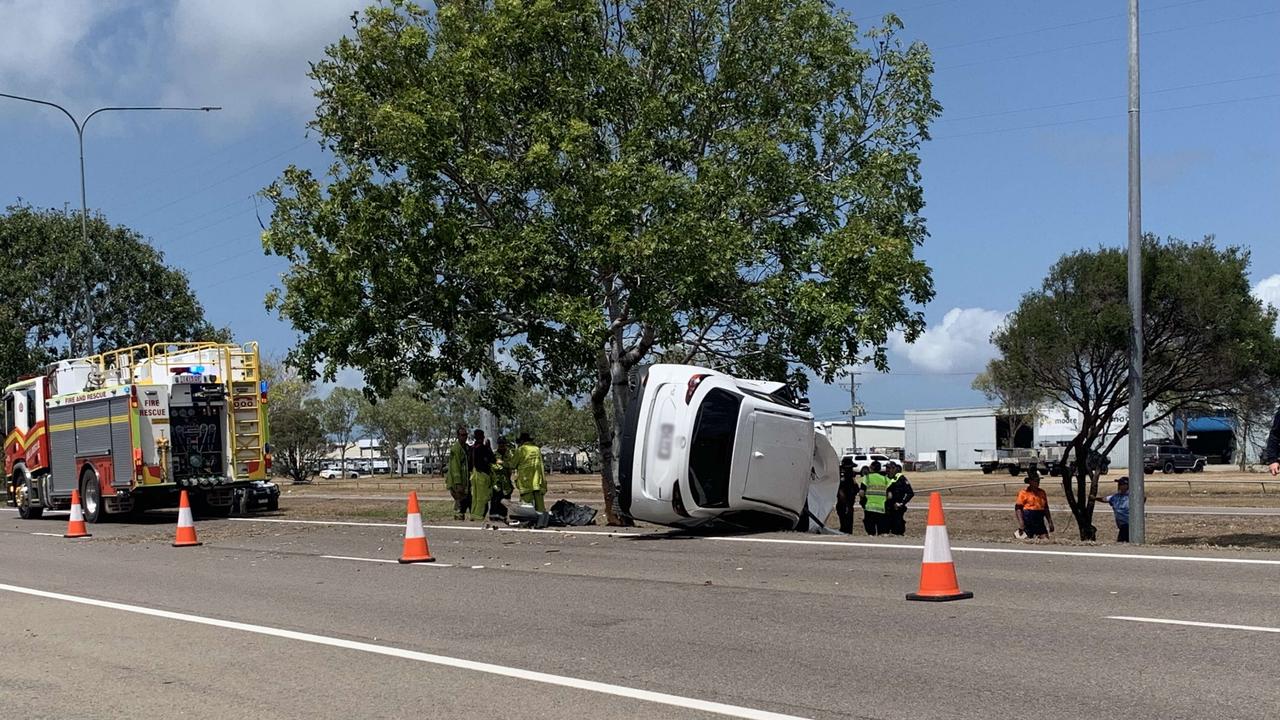 A woman has been rushed to hospital with life-threatening injuries after a car rollover on Dalrymple Road, Garbutt on Wednesday, October 9, 2024. Picture: Jami Roberts