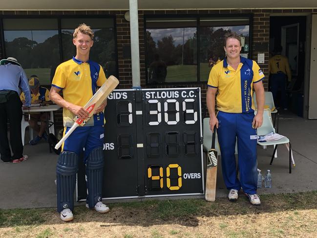 Trae Love-Linay and Jeremy Heys after their mighty stand for St Brigids-St Louis. Picture: Facebook