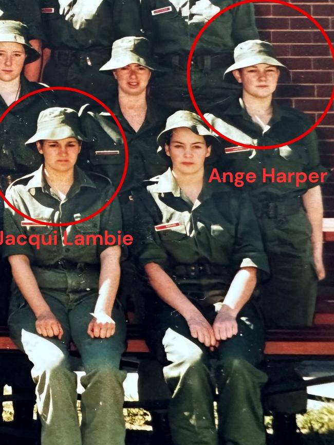 Senator Jacqui Lambie and her new Queensland Senate candidate Ange Harper in October 1989, when they joined the Army on the same day.