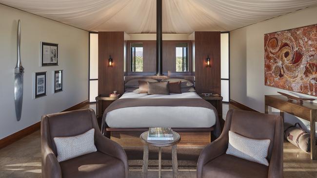 Interior of a luxury tent at Longitude 131, Uluru.