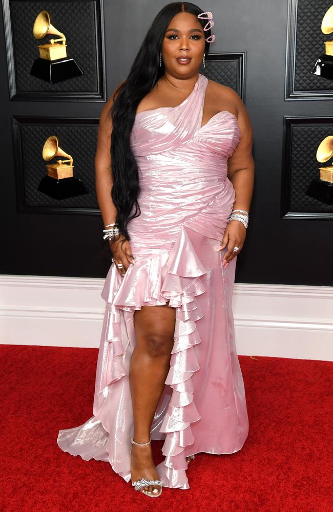 Lizzo was pretty in pink in one of three outfits she sported at the Grammys. Picture: Getty Images