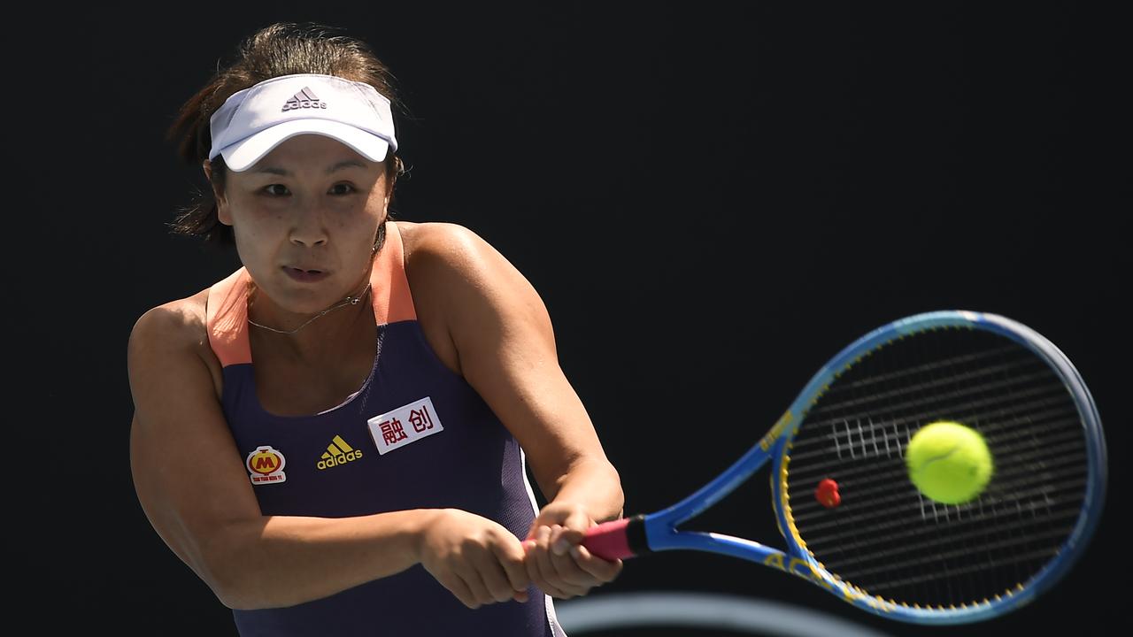 MELBOURNE, AUSTRALIA – JANUARY 21: Shuai Peng of China in action during her Women's Singles first round match against Nao Hibino of Japan on day two of the 2020 Australian Open at Melbourne Park on January 21, 2020 in Melbourne, Australia. (Photo by Fred Lee/Getty Images)