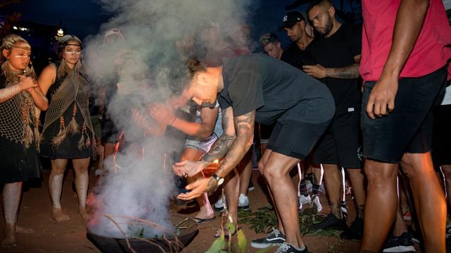 During a smoking ceremony as part of the AFL’s Indigenous All Stars Summit last year. Picture: Mark Piovesan