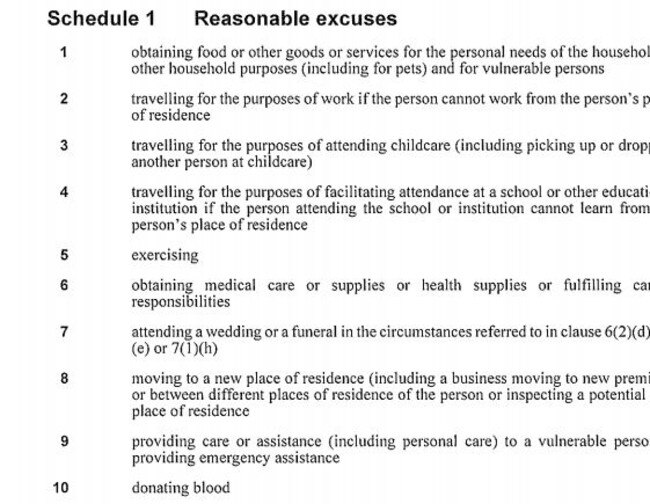 Reasonable excuses for going out. Picture: NSW Government