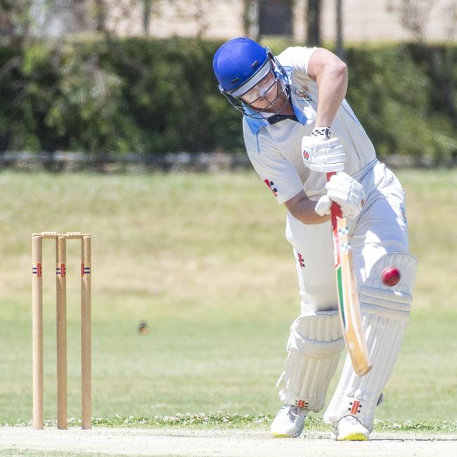 Sam Titterton bats for Wests. Western Districts vs Met Easts, reserve grade cricket. Saturday, November 26, 2022. Picture: Nev Madsen.