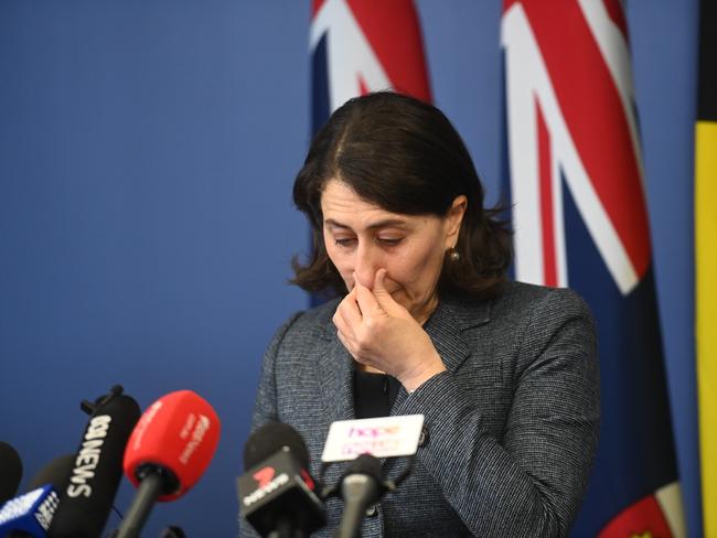 Ms Berejiklian teared up when announcing her resignation. Picture: NCA NewsWire / Jeremy Piper