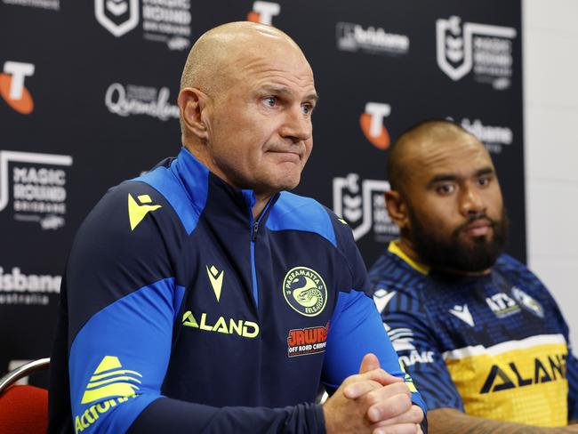 Brad Arthur in his last post-match press conference as Parramatta Eels head coach. Picture: NRL Photos