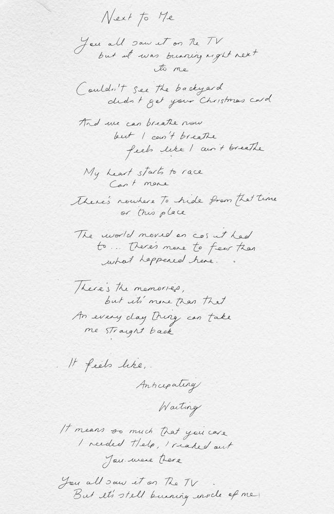 Poem that Julia Stone wrote. "Next To Me" Handwritten. Picture: Network News