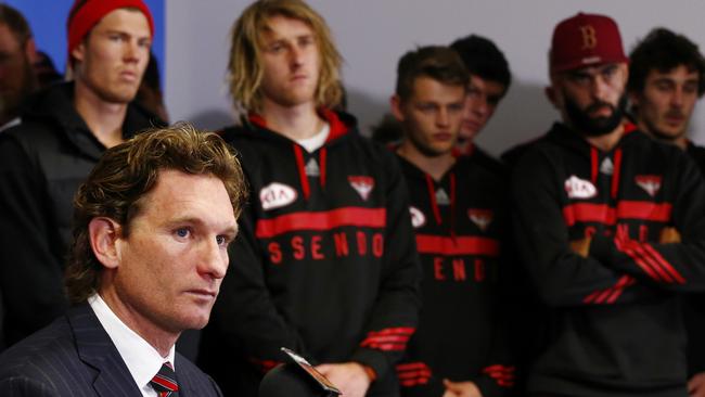 Former Essendon coach James Hird announcing his resignation. Pic: Michael Klein