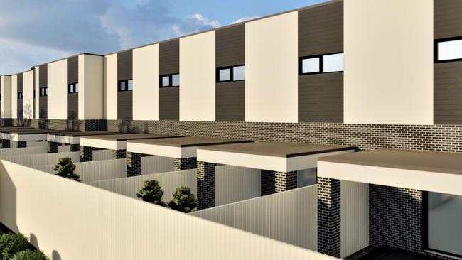 Artist impression at the back of townhouses planned for Trimmer Parade. Image: Ferrone Architects