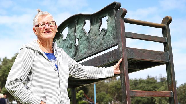 Eileen Slarke with her "Impressionists Seat" at Coogee Beach. Picture Danny Aarons