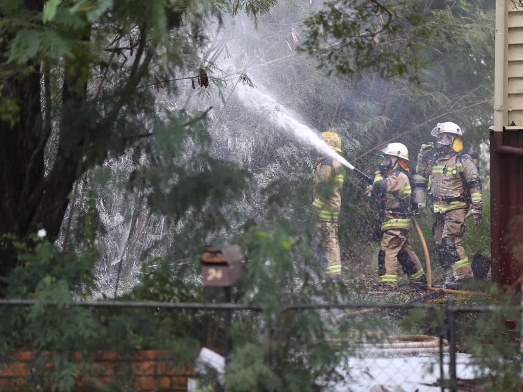 Crews work to put out the blaze. Pic Annette Dew