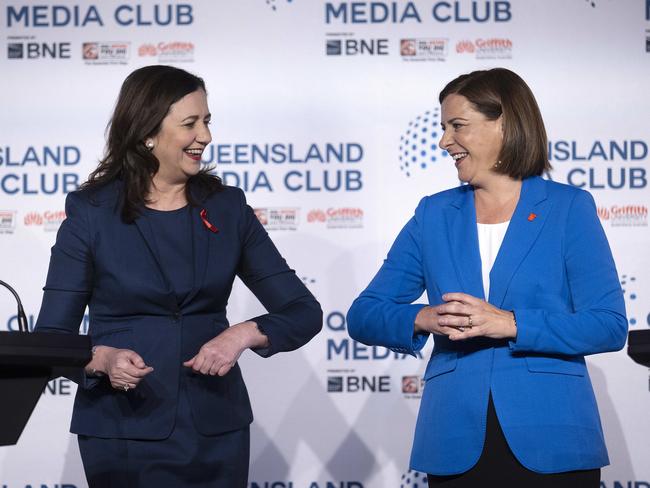 Brisbane AUSTRALIA - NewsWire Photos October 29, 2020: Queensland Premier Annastasia Palaszczuk and Queensland opposition leader Deb Frecklington go head to head at the Leaders Debate, Queensland Media Club. Picture: NCA NewsWire / Sarah Marshall