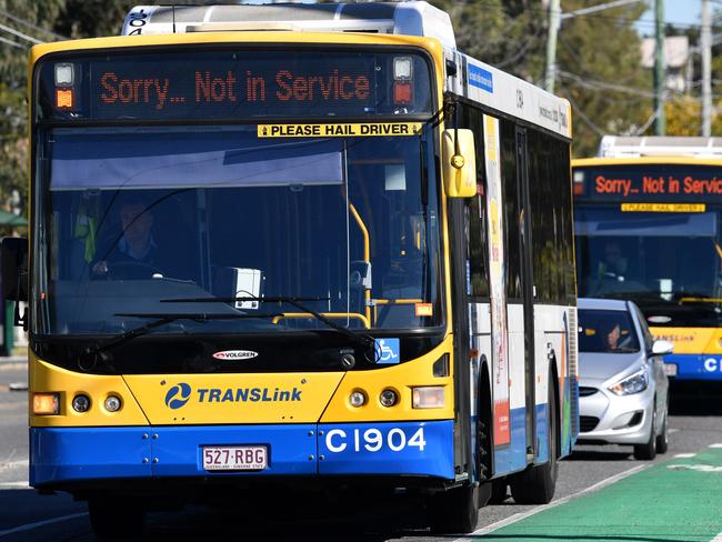 Brisbane City Council operated buses in Brisbane, Tuesday, July 25, 2017. The Rail, Tram and Bus Union has called on its members to take strike action in Brisbane on Friday, July 28. (AAP Image/Darren England) NO ARCHIVING