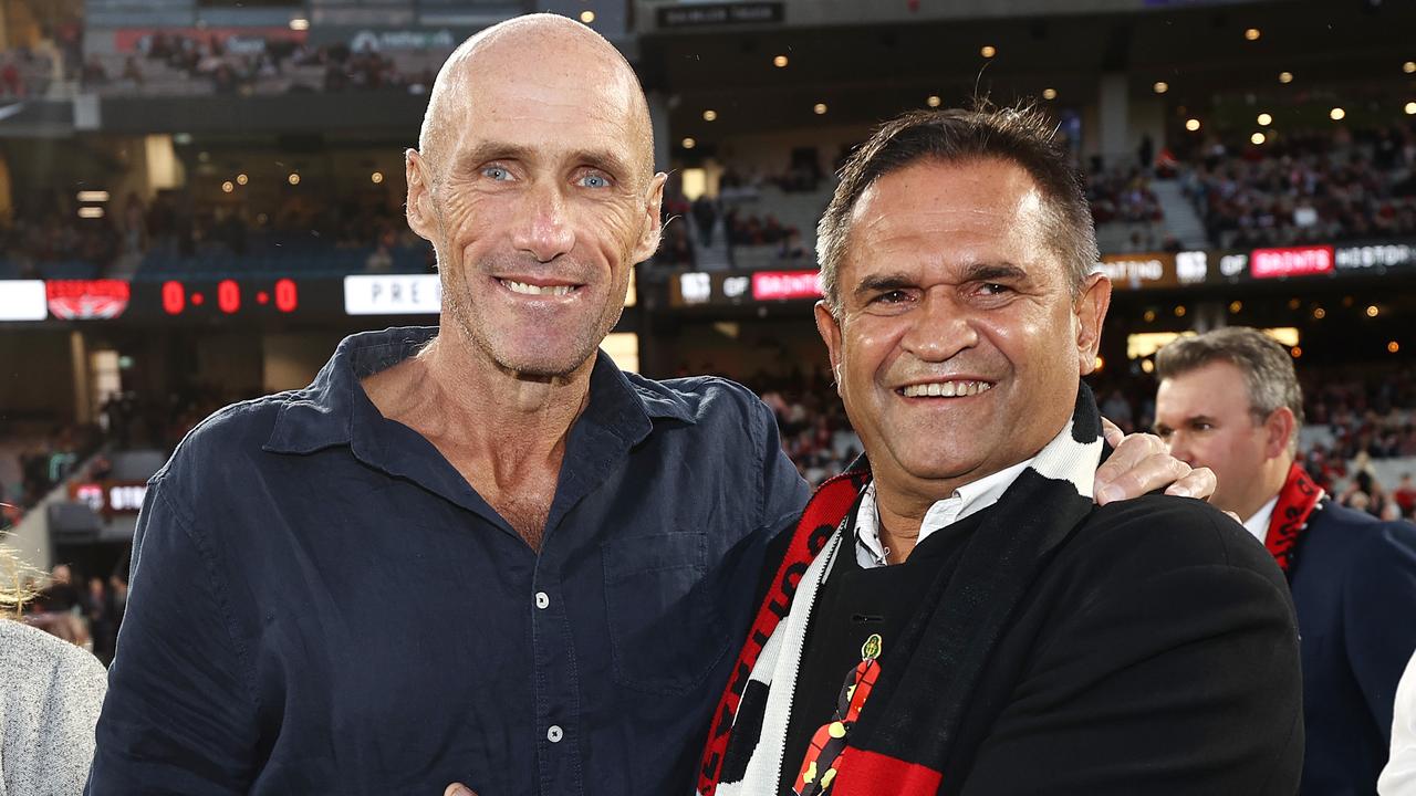 Tony Lockett and Nicky Winmar during St Kilda’s 150 year celebrations. Picture: Michael Klein