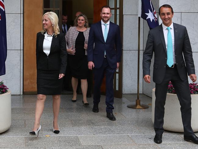Melissa McIntosh with the incoming Government Members and Senators in the Prime Minister’s Courtyard at Parliament House in Canberra last week. Picture: Kym Smith