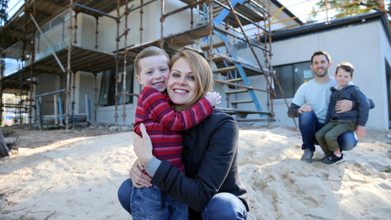 Fiona and David Elsey, with sons Isaac and Liam, at their almost complete Lane Cove. Picture: Sam Ruttyn