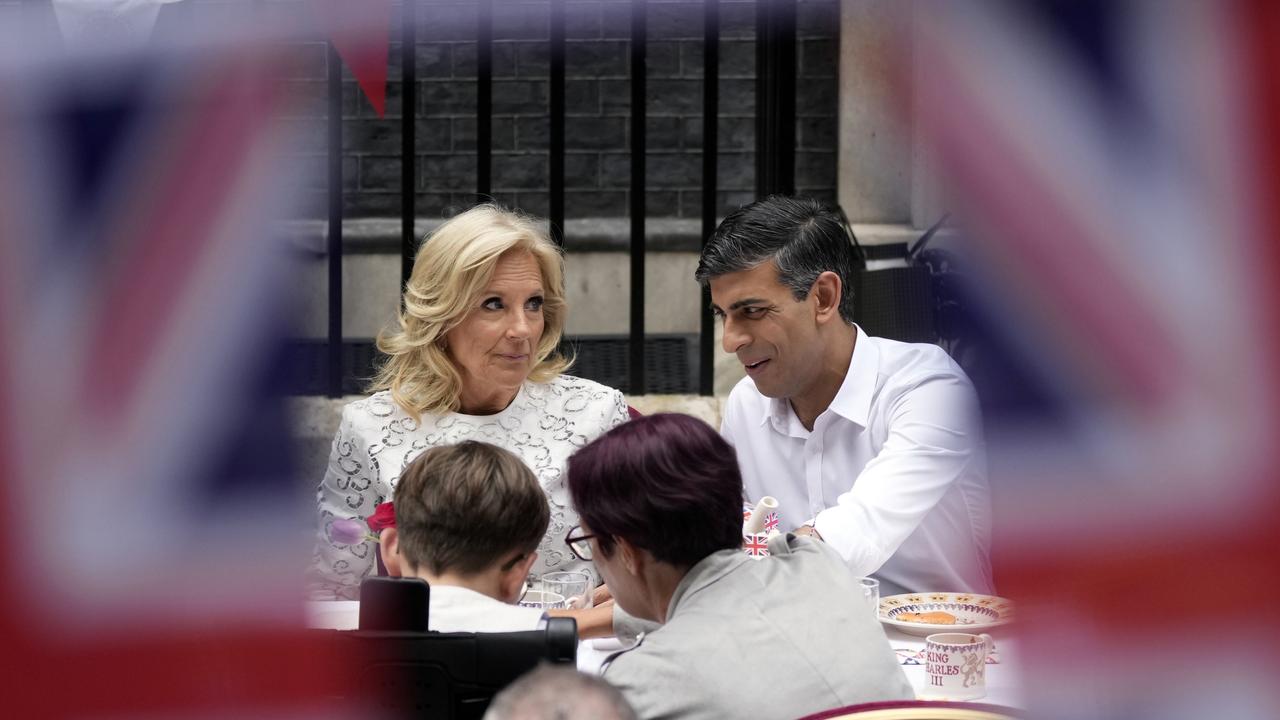 First Lady of the United States of America, Dr. Jill Biden, with Prime Minister Rishi Sunak during a lunch at Downing Street to celebrate the coronation. Picture: Getty Images