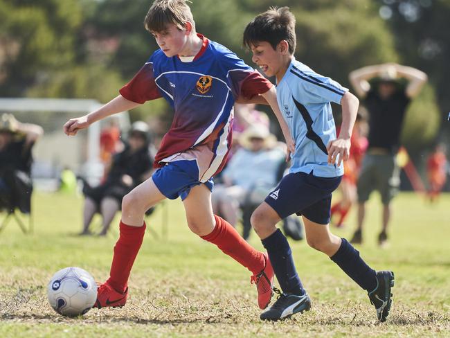 East Adelaide versus Playford in the Year 6 Country/Metro Soccer SAPSASA at Barratt Reserve in West Beach, Thursday, Sept. 2, 2021. Picture: MATT LOXTON