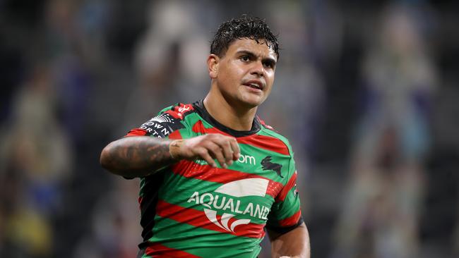 SYDNEY, AUSTRALIA - JUNE 19: Latrell Mitchell of the Rabbitohs looks on during the round six NRL match between the South Sydney Rabbitohs and the New Zealand Warriors at Bankwest Stadium on June 19, 2020 in Sydney, Australia. (Photo by Mark Kolbe/Getty Images)