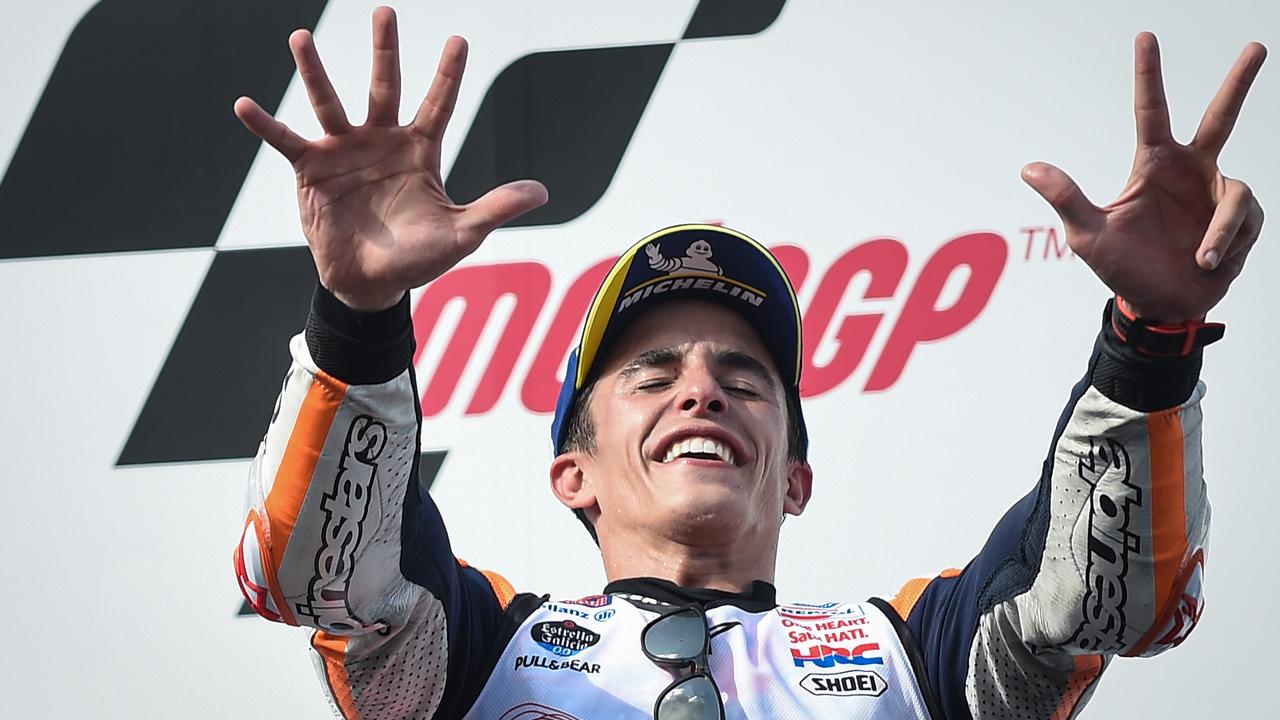 Count ‘em: That’s EIGHT titles for Marc Marquez. Picture: Lillian Suwanrumpha