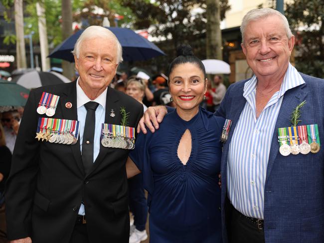 Ray Lastelle Michele Dunbar and Dale Tompkins at the Surfers Paradise RSL Anzac Day noon service 2025 at Cavill Park for Gold Coast at Large. Picture, Portia Large.