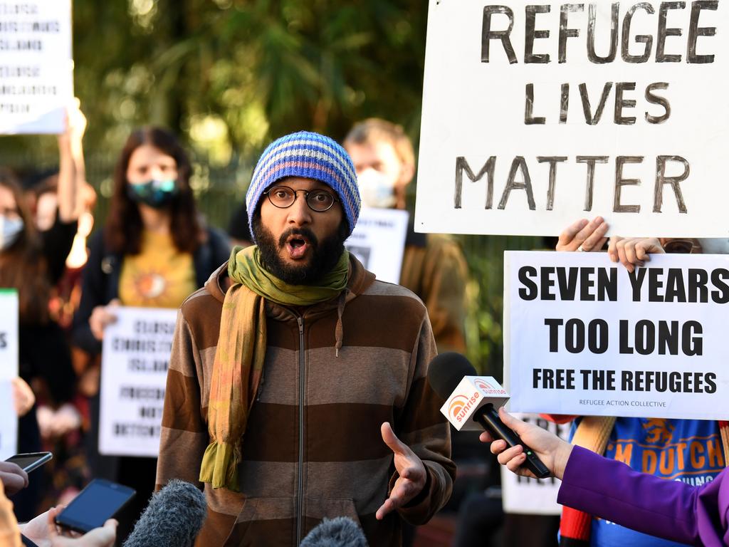 Brisbane Councillor for The Gabba ward Jonathan Sri speaks during a rally before a protest march through central Brisbane to oppose the expansion/reopening of the Christmas Island detention centre and to call for all refugees and asylum seekers to be released into the community. (NCA NewWire/Dan Peled)