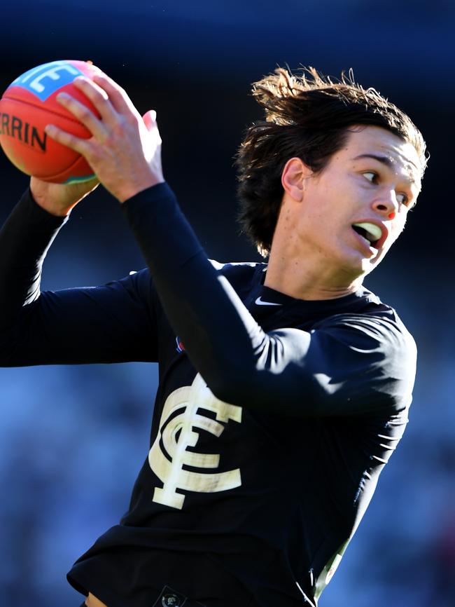 Jack Silvagni takes a mark. Picture: AP