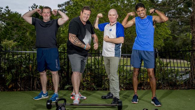 Legendaddys is a group of Gold Coast fathers who are working together to lose weight and become better dads in the process. Brett Crawford, Doug Kirby, Paul Mulder and Rishi Dadhe at SNAP Fitness. Picture: Jerad Williams