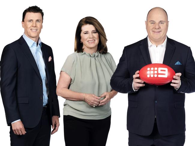 Cornes will go head to head with his old Footy Classified teammates Matthew Lloyd, Caroline Wilson and Craig Hutchison. Picture: Channel 9