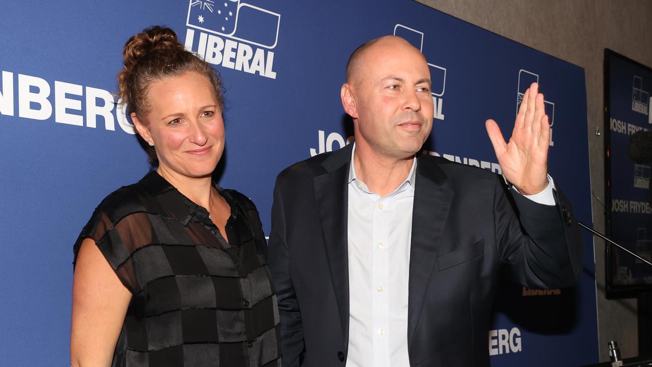 Josh Frydenberg with his wife Amie. Picture: David Caird