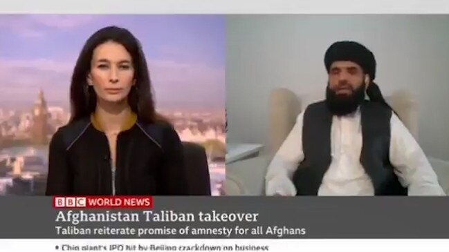 Yalda Hakim speaks to the Taliban again on live TV for the BBC. Picture: Supplied