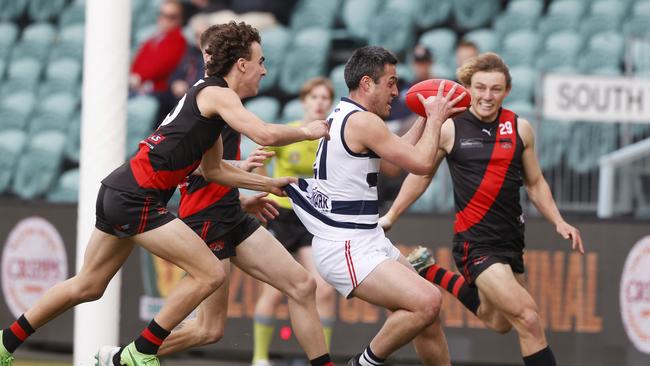 Beau Nash North Launceston and Phillip Bellchambers Lauderdale. TSL grand final 2024 - North Launceston V Lauderdale. Picture: Nikki Davis-Jones