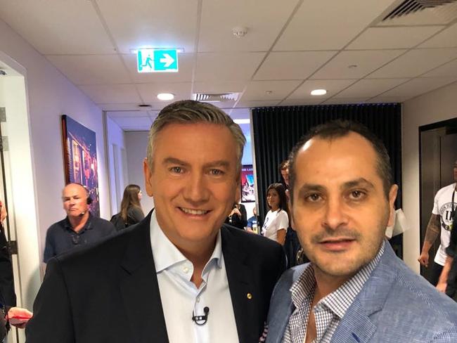 A photo taken of Michael Ibrahim with Eddie Maguire – one of hundreds McGuire posed for backstage during the grand final show. Source – Instagram