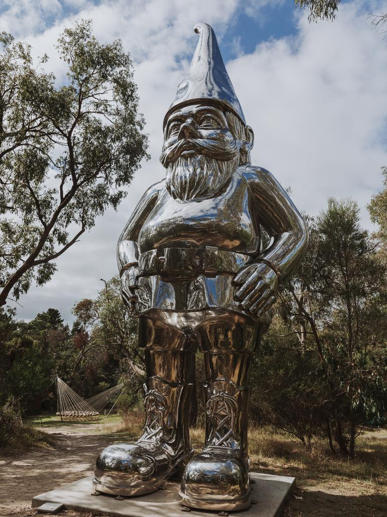 By sculptor Gregor Kregar, the Big Gnome, titled Reflective Lullaby, is at McClelland Sculpture Park and Gallery. Picture: Kinfolk Imagery