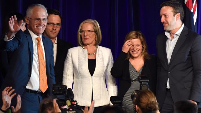 Turnbull onstage with his family. Picture: AFP