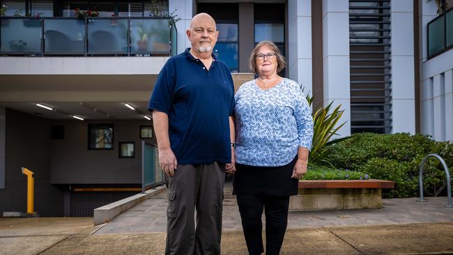 Peter and Angela Collins are living in a cladding nightmare. Moved into off the plan apartment that has combustible cladding on it. Picture: Jake Nowakowski