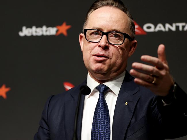 Alan Joyce, chief executive officer of Qantas Airways Ltd., speaks during a news conference in Sydney, Australia, on Thursday, Feb. 23, 2023. Qantas shares fell the most in almost eight months as the airline flagged higher-than-expected spending on planes in an an immediate attempt to cope with the rapid rebound in passenger growth. Photographer: Brendon Thorne/Bloomberg via Getty Images