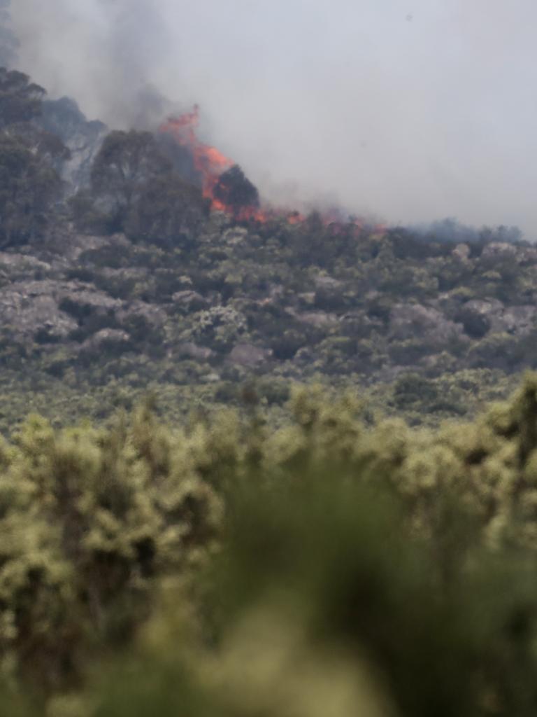 Fire intensifies west of Miena. Picture: LUKE BOWDEN