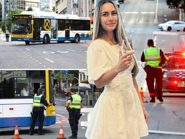 Streets closed in Brisbane's CBD as police investigate cause of accident that killed Tia Cameron on March 8. Pictures: David Clark