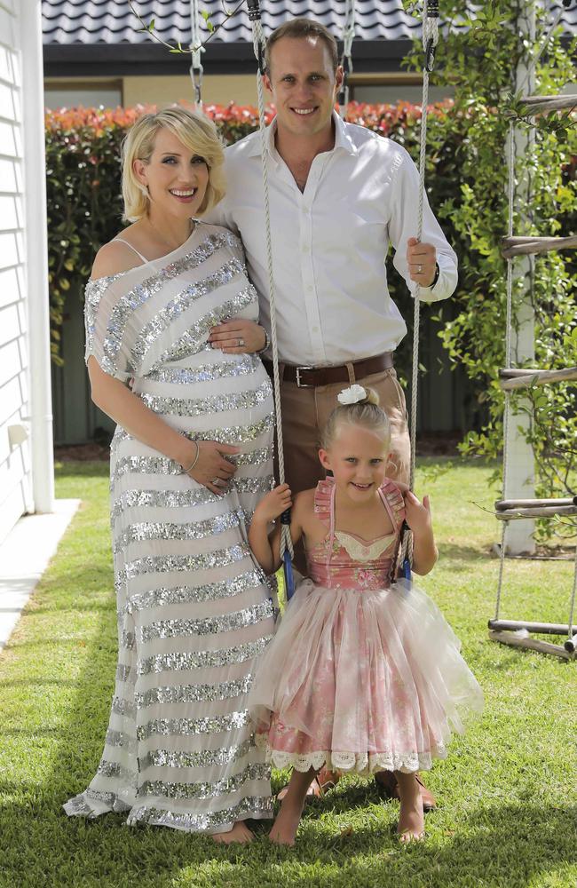Emily Jade O'Keefe, her husband Gerard Murtagh and daughter Millie Murtagh, 7, have a new addition to their family — a baby boy. Picture: Mark Cranitch.