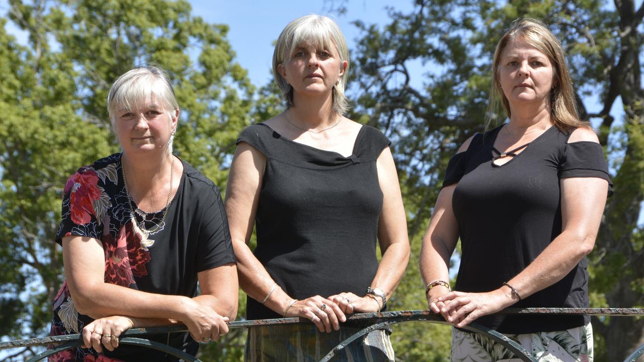 Sisters (from left) Jenny Vietheer, Susan Dodt and Kerrie Develyn want Darling Downs Health to pay for their mother Elva's rehabilitation for a serious pressure wound that occurred while she was in Toowoomba Hospital in April 2022.