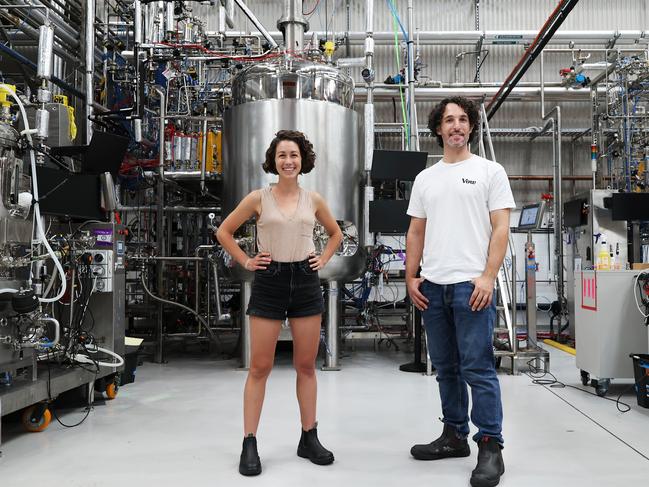 27/2/25: George Peppou, CEO and founder of VOW Group with COO Ellen Dinsmoor at their Sydney factory, which is the first in Australia to be producing lab-created meat for human consumption. John Feder/The Australian.