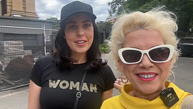 Moira Deeming and Kellie-Jay Keen on the day of the “Let Women Speak” protest. Picture: YouTube