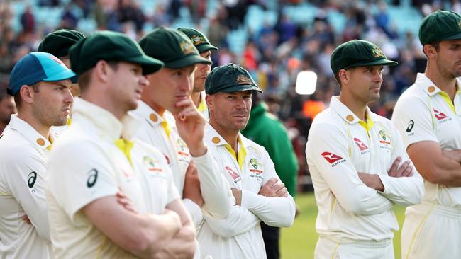 Australia’s players after the Ashes series finale. Picture: Getty Images