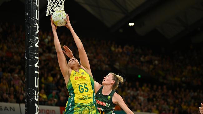 Donnell Wallam of the Diamonds in action during game one of the International Test series between Australia Diamonds and South Africa Proteas. Photo: Getty Images