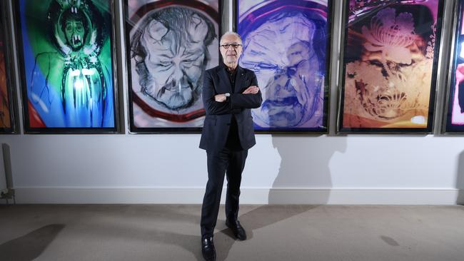 Businessman and art collector Joe Gersh with some of his collection of self-portraits by Sydney artist Mike Parr. Picture: Alex Coppel