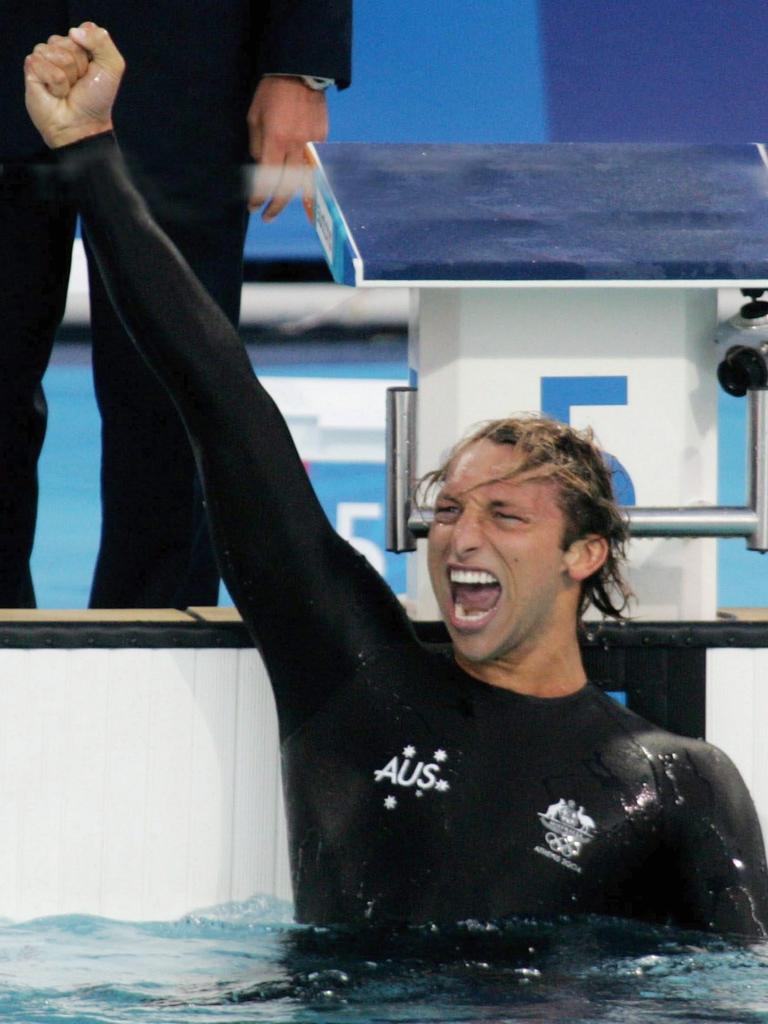 Thorpe in his heyday winning gold in the 200m freestyle at the 2004 Athens Olympics. Picture: Getty