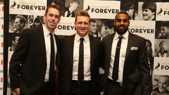 Nick Maxwell, Nathan Buckley and Heritier Lumumba in 2014. Picture: Julie Kiriacoudis