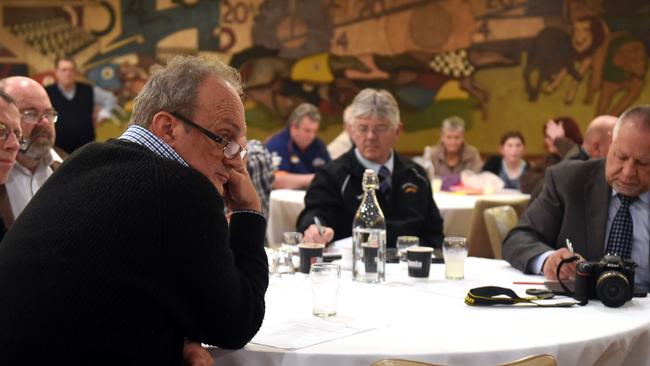 Members of the NSW greyhound racing industry meet as clubs unite to fight the Baird government's ban of the industry. Photo: Paul Miller/AAP.